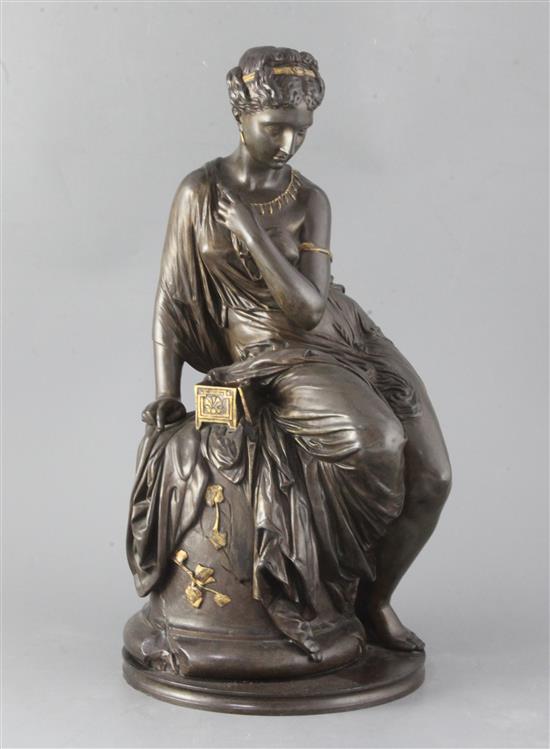 Jean Jules Salmson (1823-1902). A gilt and patinated bronze figure of Pandora, height 17in.